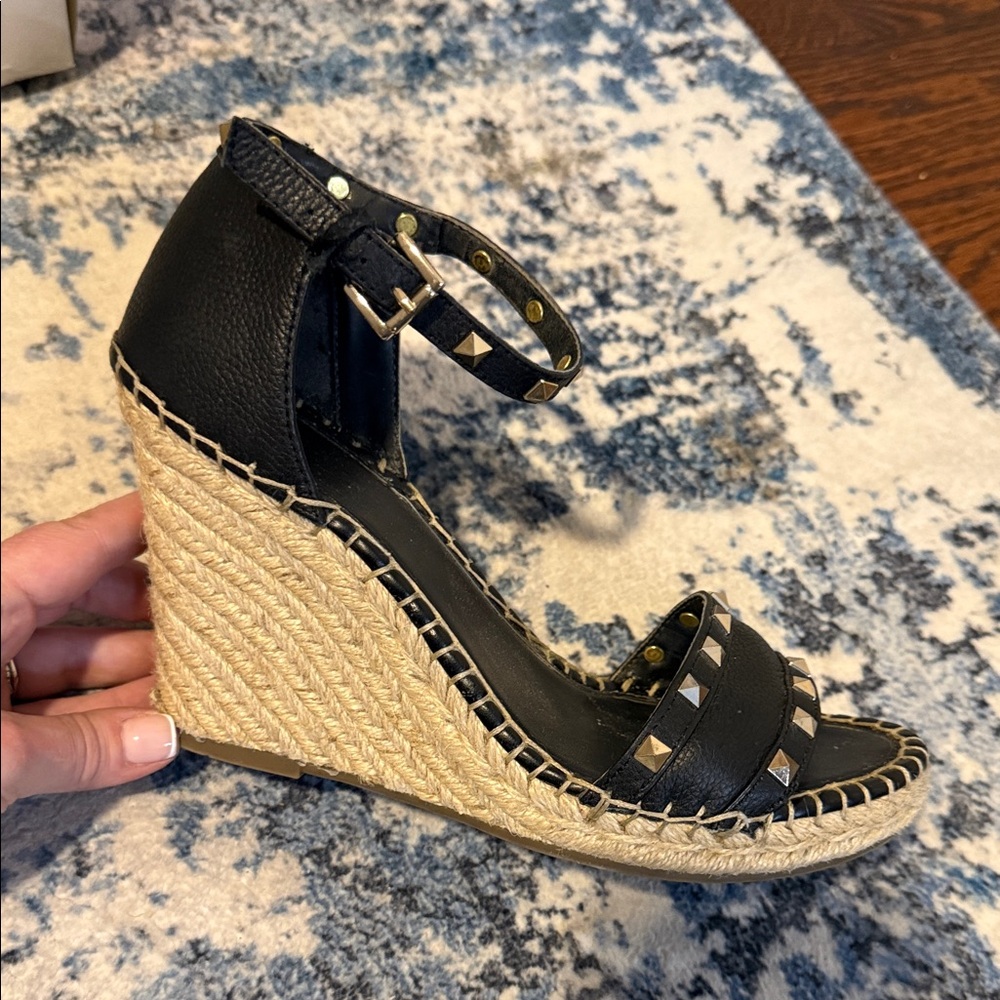 Marc Fisher Black Espadrille Wedges with Studs